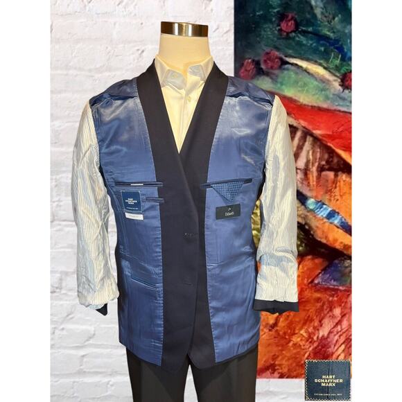 Hart Schaffner Marx 42R Basic Navy Blue Blazer Sport Coat Suit Jacket - Picture 7 of 15